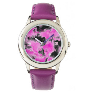 Cute Girl Kids Black Sky With Pink Clouds Watch