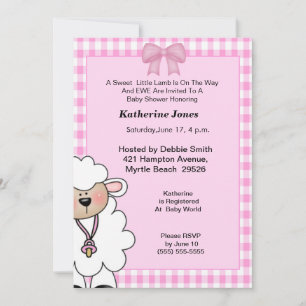 Cute Girl Lamb Baby Shower  Invitation