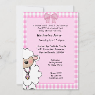 Cute Girl Lamb Baby Shower  Invitation