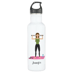 Cute Girl Lifting Weights & Personalized Name 710 Ml Water Bottle