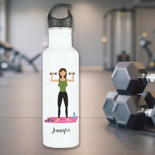 Cute Girl Lifting Weights & Personalized Name 710 Ml Water Bottle