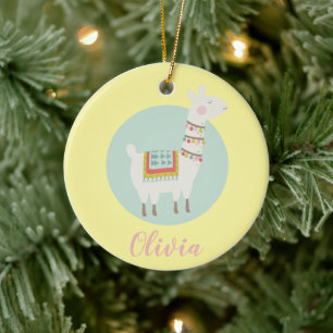 Cute Girl Llama Personalized Kids Ceramic Ornament