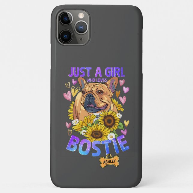 Cute Girl Love Boston Terrier Sunflower Coque (Dos)