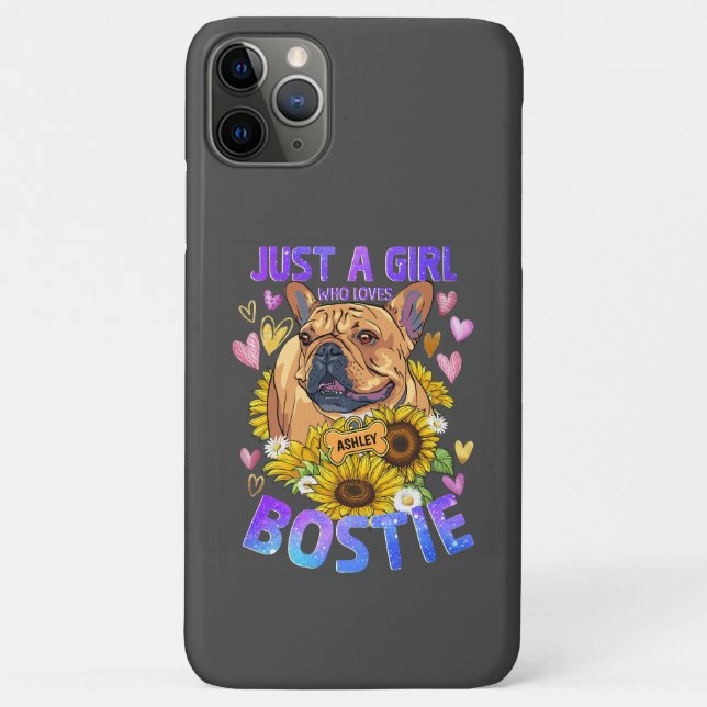 Cute Girl Love Boston Terrier Sunflower Coque (Dos)