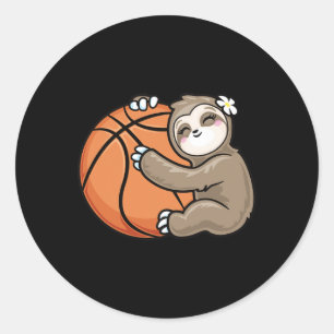Cute Girl Loves Sloth Basketball Classic Round Sticker