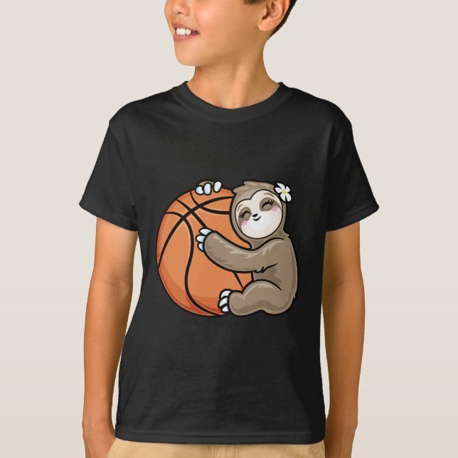 Cute Girl Loves Sloth Basketball  T-Shirt (Front)