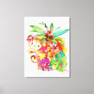 Cute Girl Monkey Climbing Tree Canvas Print