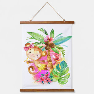Cute Girl Monkey Climbing Tree Hanging Tapestry