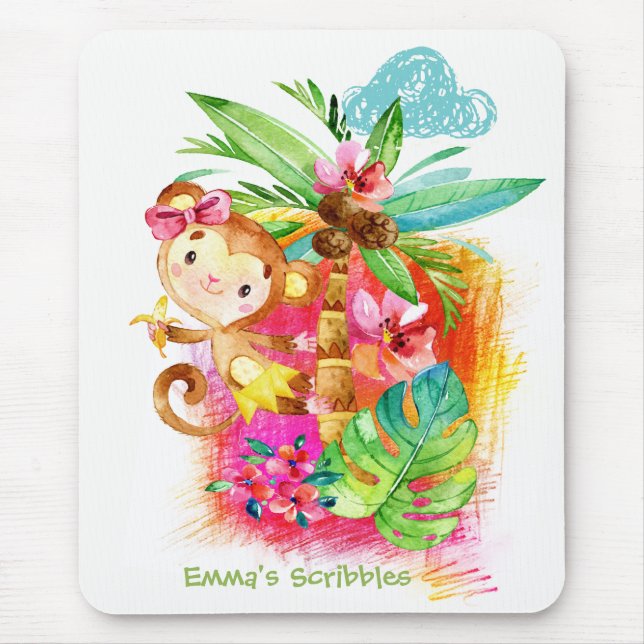 Cute Girl Monkey Climbing Tree Mouse Pad (Front)