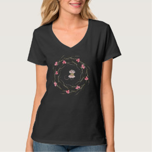Cute Girl Mouse Rat Pink Floral Flowers T-Shirt
