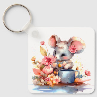 CUTE GIRL MOUSE WITH COLORFUL FLOWERS MOTIVATIONAL KEYCHAIN