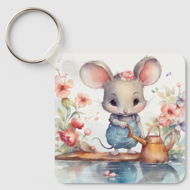 CUTE GIRL MOUSE WITH COLORFUL FLOWERS MOTIVATIONAL KEYCHAIN (Front)