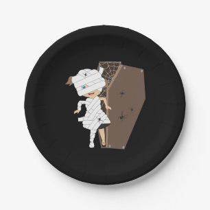 Cute Girl Mummy Coffin Halloween Design Paper Plate