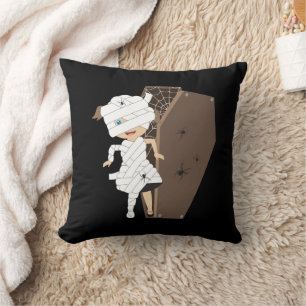 Cute Girl Mummy Coffin Halloween Design Throw Pillow