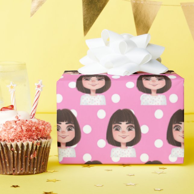 Cute Girl On Dots Wrapping Paper (Birthday Party)