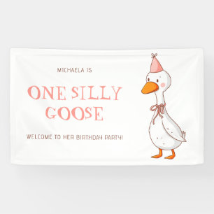 Cute Girl One Silly Goose 1st Birthday Banner