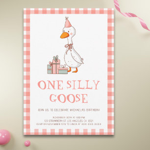Cute Girl One Silly Goose 1st Birthday Invitation