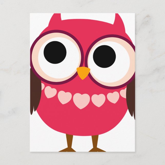 Cute Girl Owl with Heart Necklace Postcard (Front)