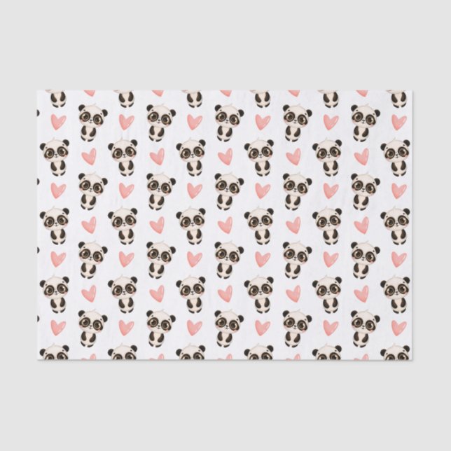 cute girl panda bear tiled party  tissue paper (Front)