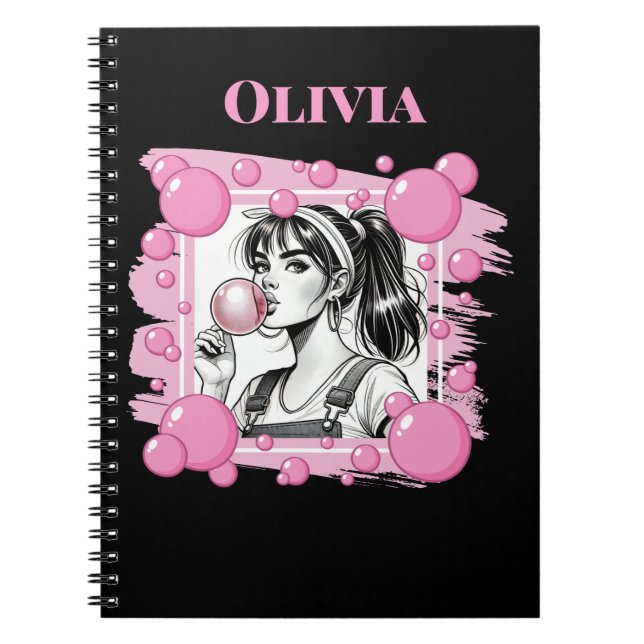 Cute Girl & PBubble,Comic Fun,Black & White Custom Notebook (Front)
