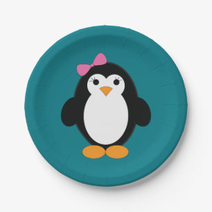 Cute Girl Penguin Paper Plate