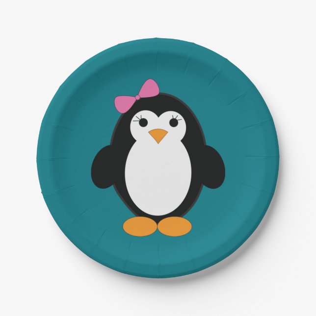 Cute Girl Penguin Paper Plate (Front)
