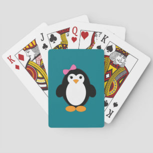 Cute Girl Penguin Playing Cards