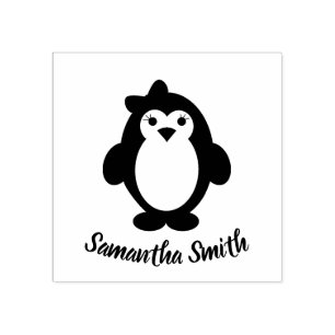 Cute Girl Penguin Rubber Stamp