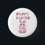 Cute Girl Personalize Happy Easter Bunny 1 Inch Round Button<br><div class="desc">A cute design for a young girl of an Easter Bunny in pastel colors and space to personalize your child's name.</div>