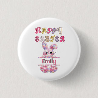 Cute Girl Personalize Happy Easter Bunny 1 Inch Round Button