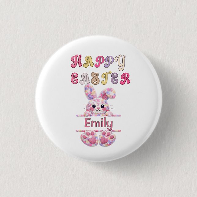 Cute Girl Personalize Happy Easter Bunny 1 Inch Round Button (Front)