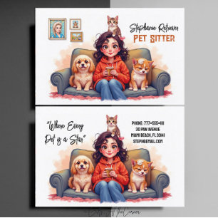Cute Girl Pet Sitter Dog Walker Business Card