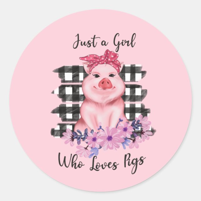 cute girl pig animal lover Classic Round Sticker (Front)