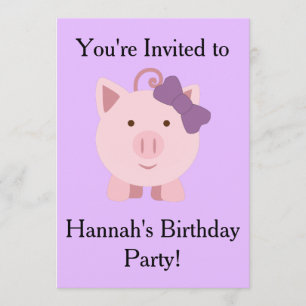 Cute Girl Pig Invitation