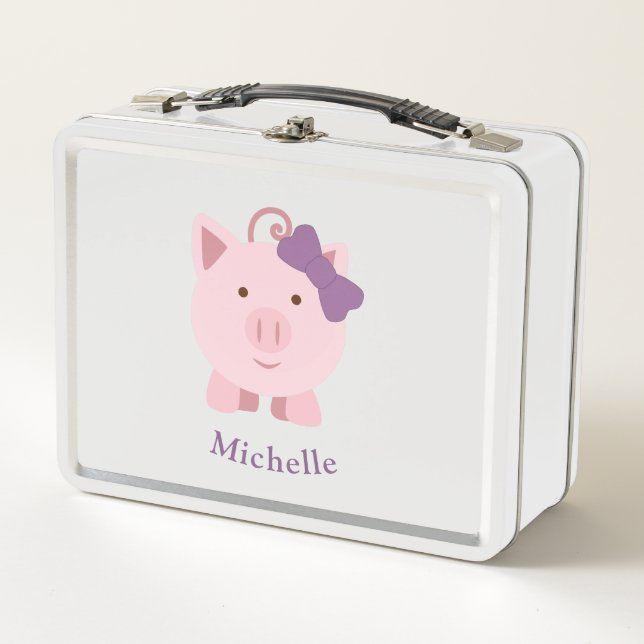 Cute Girl Pig Metal Lunch Box (Front)