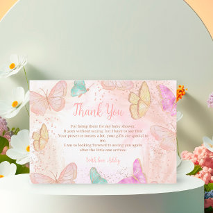 Cute girl pink a little butterfly chic baby shower thank you card