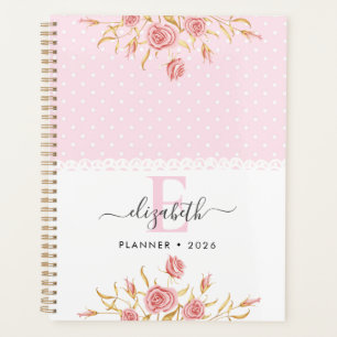 Cute Girl Pink Gold Roses Planner