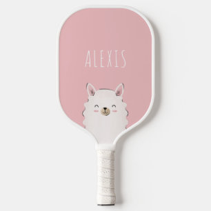 Cute Girl Pink Happy Llama Kid's Name Funny Animal Pickleball Paddle