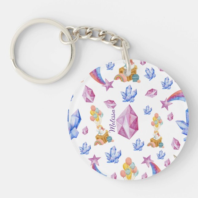 Cute Girl Pink Name Personalized Unicorn  Keychain (Front)