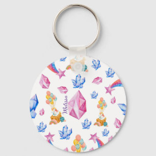 Cute Girl Pink Name Personalized Unicorn Pattern Keychain