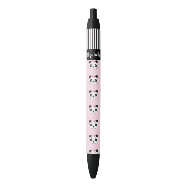 Cute Girl Pink Panda School Black Ink Pen (Front Vertical)