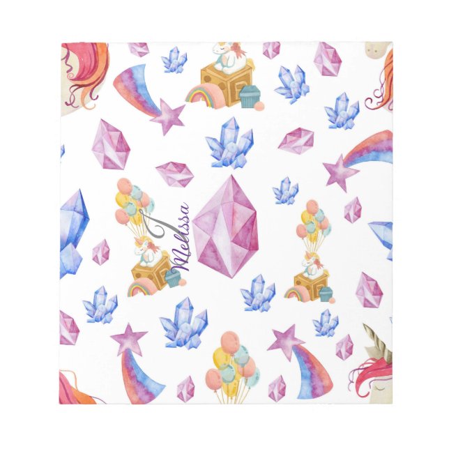 Cute Girl Pink Rainbow Star Monogram Unicorn  Notepad (Front)