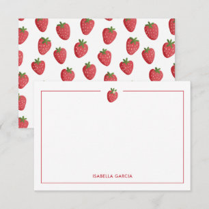 Cute Girl Pink Strawberry Personalized Note Card