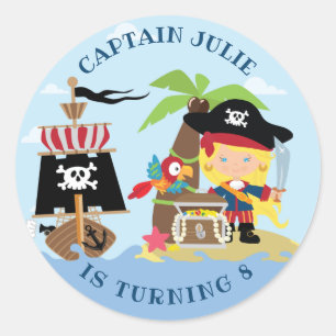 Cute Girl Pirate Party Stickers