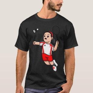 Cute Girl Playing Badminton Cartoon T-Shirt