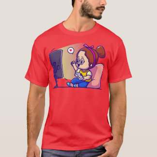 Cute Girl Playing Game Cartoon T-Shirt