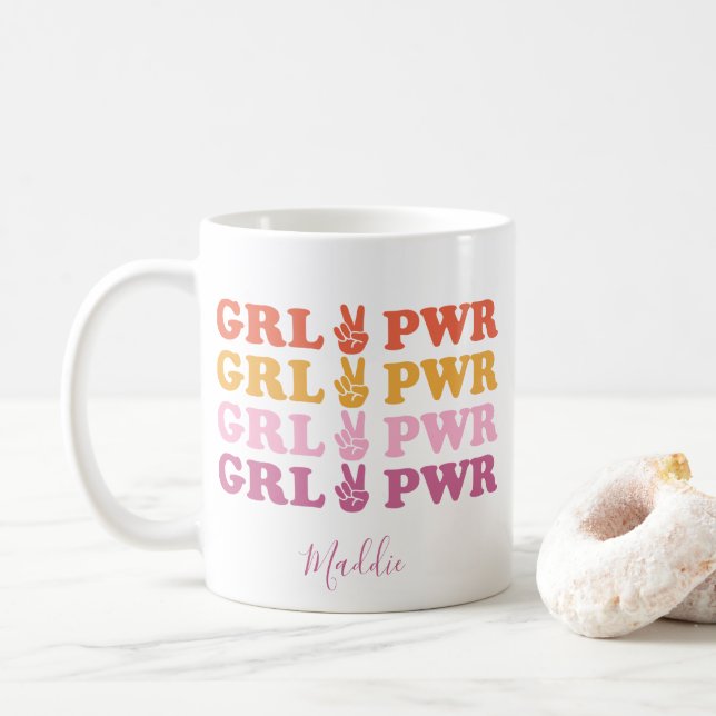 Cute Girl Power Peace Sign Coffee Mug (With Donut)