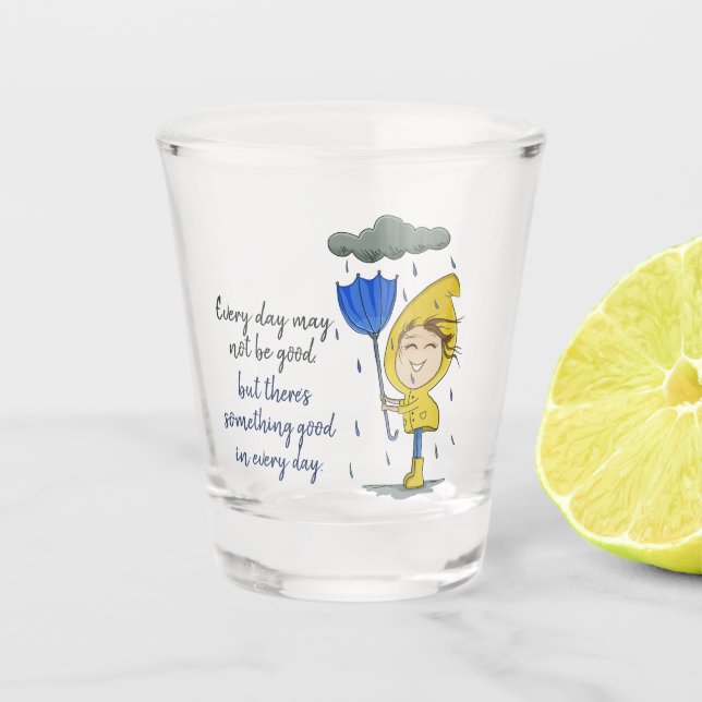 Cute Girl Rainy Windy Day Graphic Encouragement Shot Glass (Front)