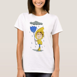 Cute Girl Rainy Windy Day Graphic T-Shirt
