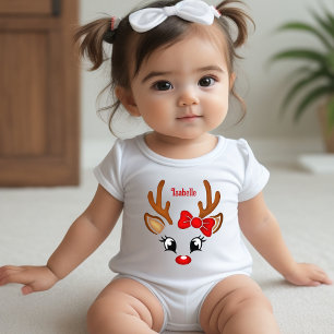 Cute Girl Reindeer Face Baby Bodysuit